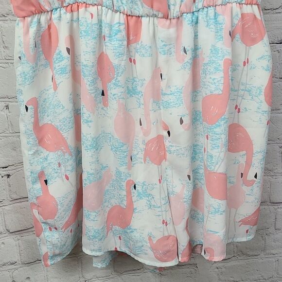 Francesca's Flamingo Romper White Keyhole Open Back L 10/12 Sleeveless le Kate - Picture 6 of 14